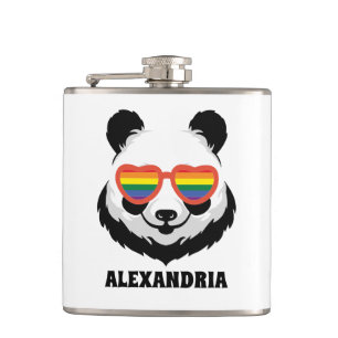 Niedlicher Panda-Bär Regenbogen LGBTQ Flachmann