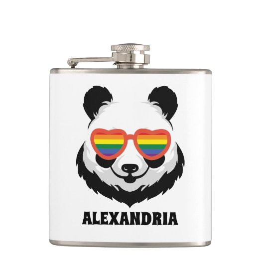 Niedlicher Panda-Bär | Regenbogen | LGBTQ Flachmann (Vorderseite)
