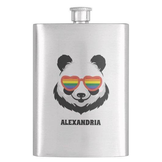 Niedlicher Panda-Bär | Regenbogen | LGBTQ Flachmann (Vorderseite)