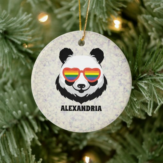 Niedlicher Panda-Bär | Regenbogen | LGBTQ Keramik Ornament (Baum)