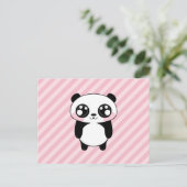 Niedlicher Panda Bär Rosa Streifen Hintergrund Postkarte (Stehend Vorderseite)