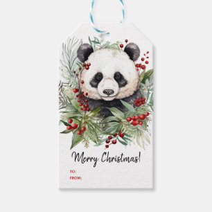 Niedlicher Panda Bär Rustikale Weihnachtsbotaniki Geschenkanhänger