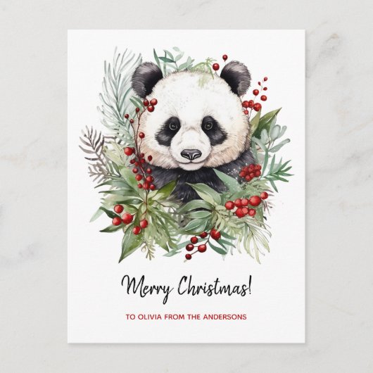 Niedlicher Panda Bär Rustikale Weihnachtsbotaniki Postkarte (Vorderseite)
