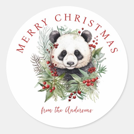 Niedlicher Panda Bär Rustikale Weihnachtsbotaniki Runder Aufkleber (Vorderseite)