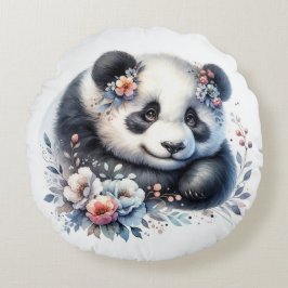 Niedlicher Panda-Bär und Blume Rundes Kissen