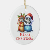 Niedlicher Panda Bär und Igel Cube Weihnachten Keramik Ornament (Rechts)