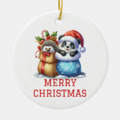 Niedlicher Panda Bär und Igel Cube Weihnachten Keramik Ornament (Vorne)