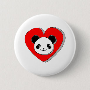 Niedlicher Panda-Bär und Rotes Herz Zeichnend Button