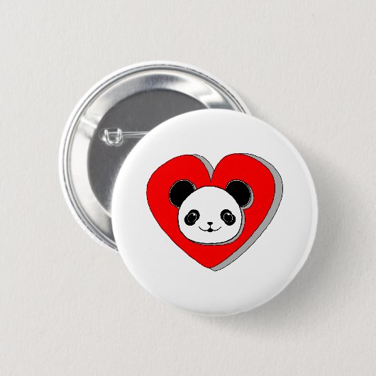 Niedlicher Panda-Bär und Rotes Herz Zeichnend Button (Vorne & Hinten)