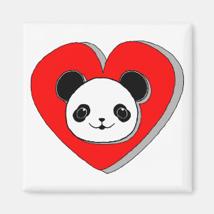 Niedlicher Panda-Bär und Rotes Herz Zeichnend Magnet