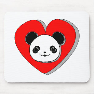 Niedlicher Panda-Bär und Rotes Herz Zeichnend Mousepad