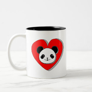 Niedlicher Panda-Bär und Rotes Herz Zeichnend Zweifarbige Tasse