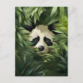 Niedlicher Panda-Bär versteckt sich hinter grünen Postkarte (Vorderseite)