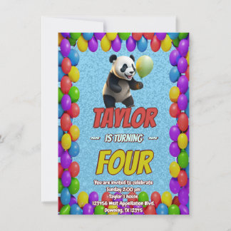 Niedlicher Panda-Bär zum Geburtstag einladen Einladung