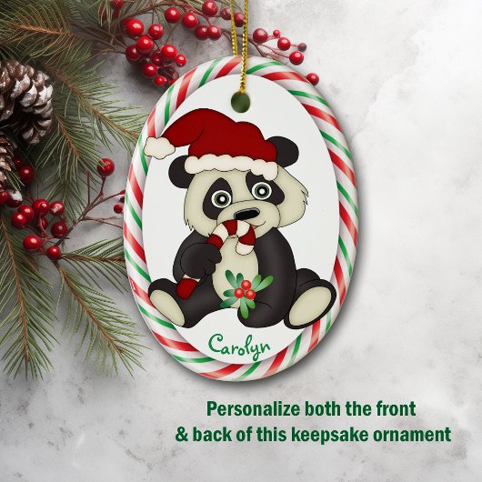 Niedlicher Panda Bären Candy Cane Rahmen Keramik Ornament