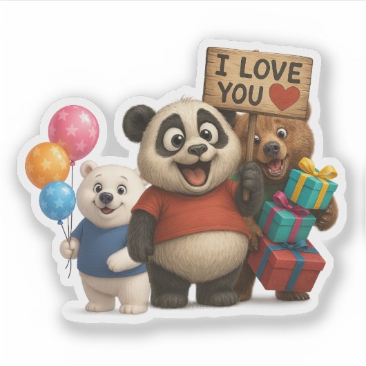 Niedlicher Panda & Bären Geburtstag Vinyl Sticker (Vorderseite)