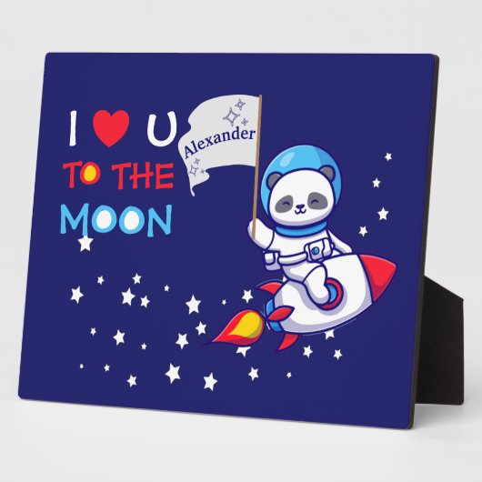 Niedlicher Panda-Bärenastronaut auf Raketenschiffs Fotoplatte (Seite)