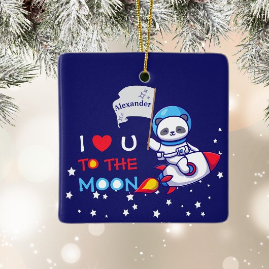 Niedlicher Panda-Bärenastronaut auf Raketenschiffs Keramikornament