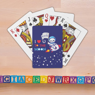 Niedlicher Panda-Bärenastronaut auf Raketenschiffs Spielkarten