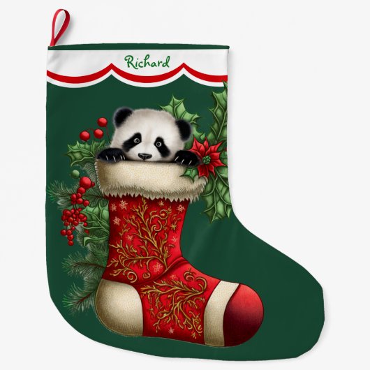 Niedlicher Panda-Bärenpeeking Großer Weihnachtsstrumpf (Vorderseite)