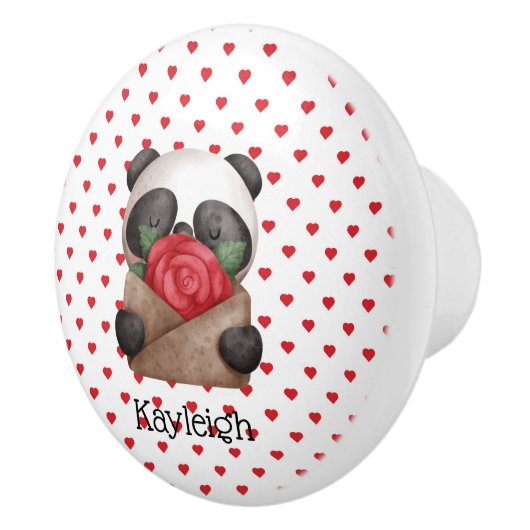 Niedlicher Panda-Bärenumschlag mit Rose Keramikknauf (Rechts)