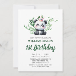Niedlicher Panda Bear Aquarell Grüne 1. Geburtstag Einladung