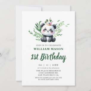 Niedlicher Panda Bear Aquarell Grüne 1. Geburtstag Einladung