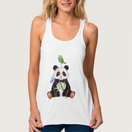 Niedlicher Panda Bear & Bird Tank Top (Vorderseite)