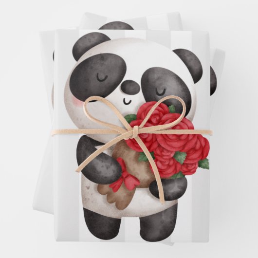 Niedlicher Panda Bear Carry Bouquet von Rose Geschenkpapier Set (Beispiel)