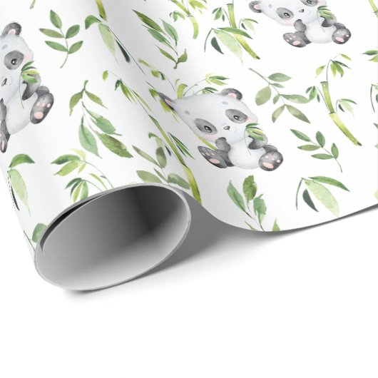 Niedlicher Panda Bear Cub Bamboo Grüne Deko Geschenkpapier (Rolleneckpunkt)