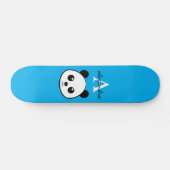 Niedlicher Panda Bear Custom Monogram Blue Backgro Skateboard (Horizontal)