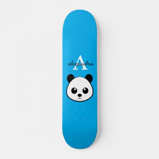 Niedlicher Panda Bear Custom Monogram Blue Backgro Skateboard (Vorne)