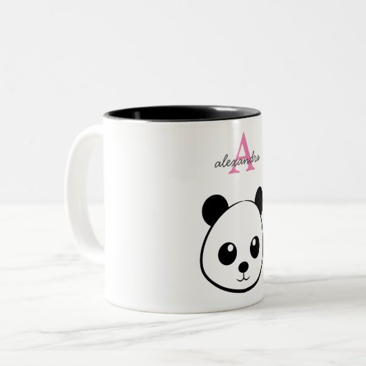 Niedlicher Panda Bear Custom Monogram Two-Tone Zweifarbige Tasse (Vorderseite Links)