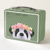 Niedlicher Panda Bear Individuelle Name Girl's Met Metall Brotdose (Vorderseite)