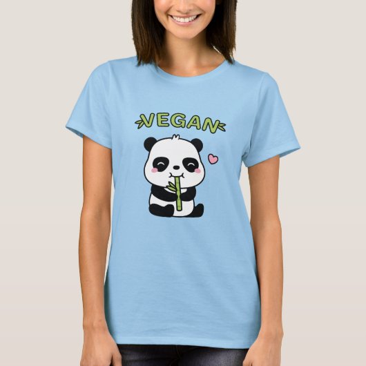 Niedlicher Panda Bear Munching Bamboo Vegan T-Shirt (Vorderseite)