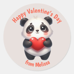Niedlicher Panda Bear Red Heart Valentine Runder Aufkleber