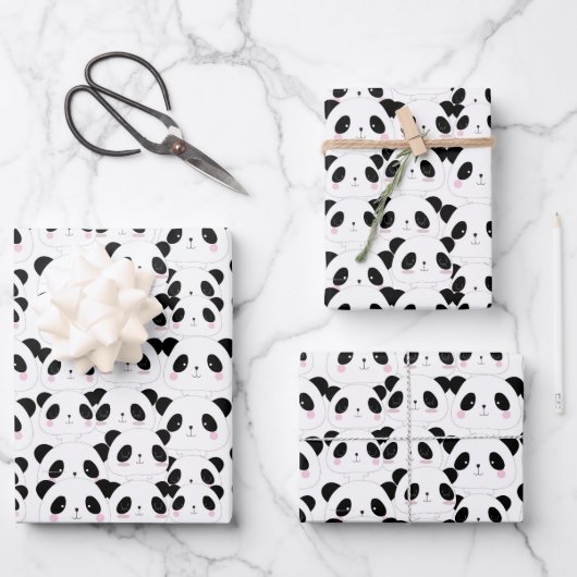 Niedlicher Panda Cartoon Art Geschenkpapier Set (Vorderseite)