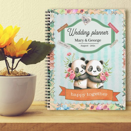 Niedlicher Panda Couple Weddingplaner Notizblock