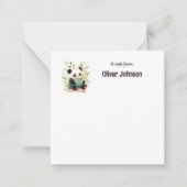 Niedlicher Panda, der einen Buchnamen liest Mitteilungskarte (Vorderseite)