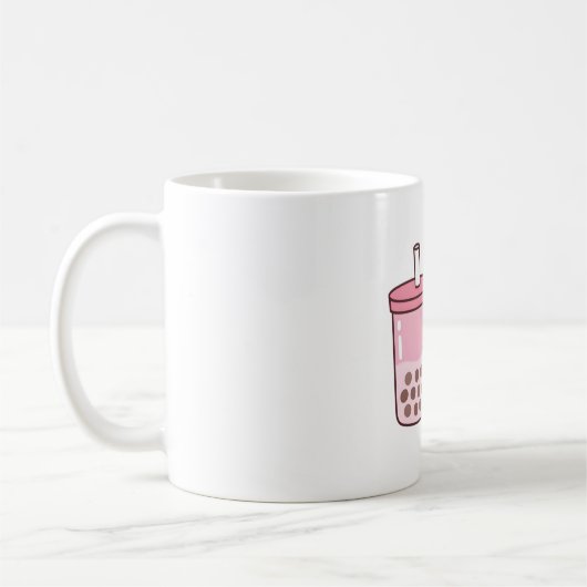 Niedlicher Panda, der Erdbeermilch Tee mit Kaffeetasse (Links)