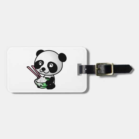 Niedlicher Panda, der Reis aus Bowl mit Chopsticks Gepäckanhänger (Vorderseite horizontal)