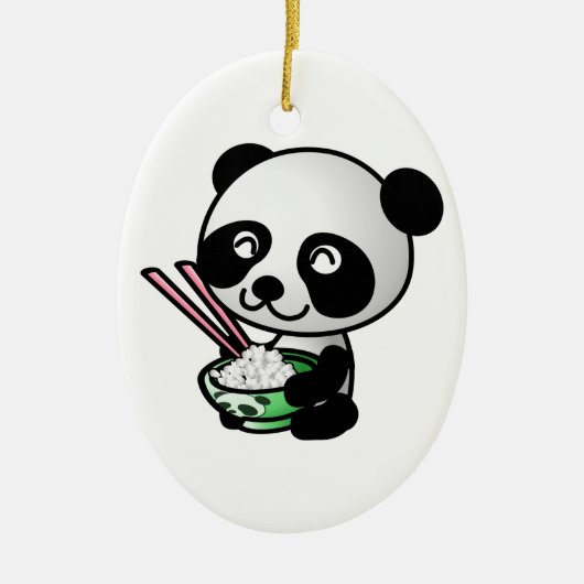 Niedlicher Panda, der Reis aus Bowl mit Chopsticks Keramik Ornament (Vorne)