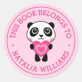 Niedlicher Panda dieses Buch gehört dem Namen der  Runder Aufkleber (Vorderseite)