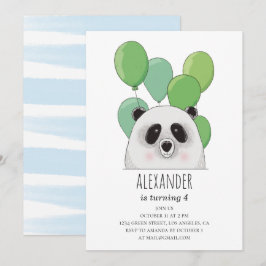 Niedlicher Panda. Geburtstagsparty mit blauen und  Einladung