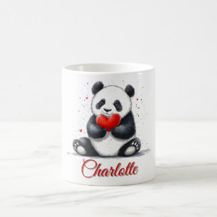 Niedlicher Panda hält Herz mit anpassbarem Namen Kaffeetasse