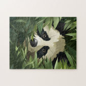 Niedlicher Panda hinter Bambus-Blätter Puzzle (Horizontal)