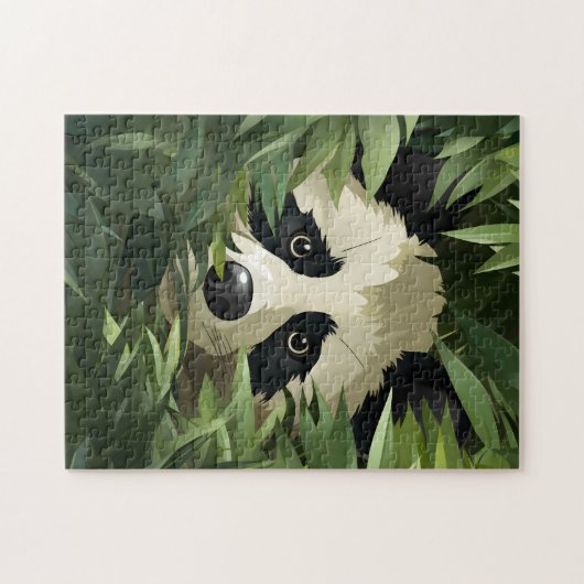 Niedlicher Panda hinter Bambus-Blätter Puzzle (Horizontal)