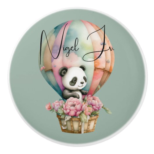 Niedlicher Panda in Heißluftballon Steelblu-BG-Bra Keramikknauf (Vorderseite)
