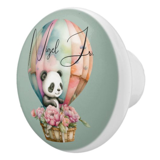 Niedlicher Panda in Heißluftballon Steelblu-BG-Bra Keramikknauf (Rechts)
