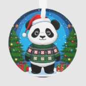 Niedlicher Panda in Weihnachtspullover trägt Santa Ornament (Rückseite)